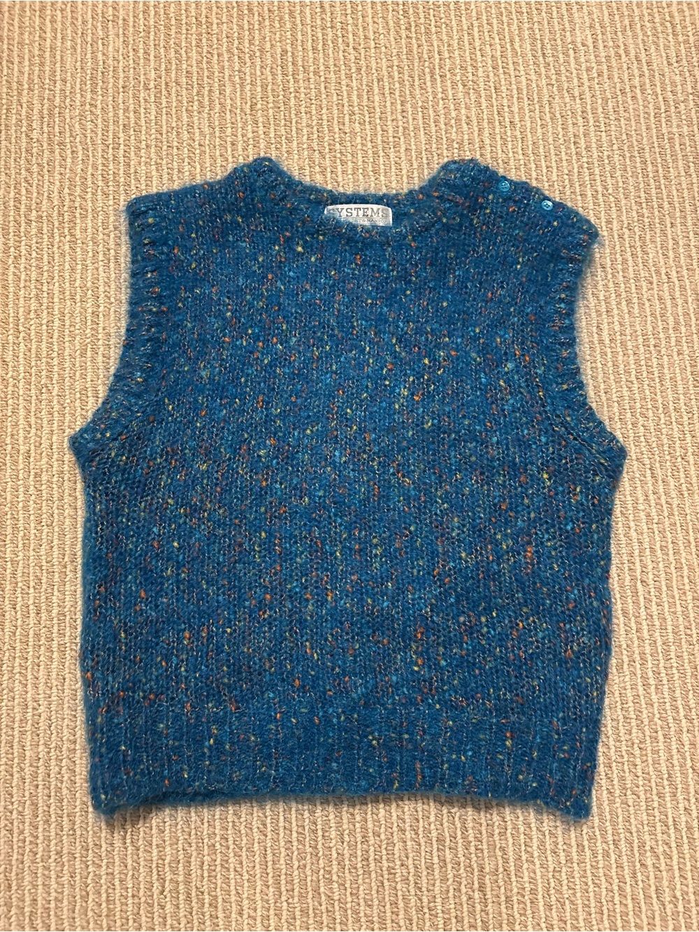 Vintage Systems Fenn Wright Manson Blue Speckled Knit Sleeveless Sweater Vest